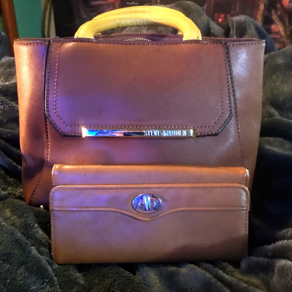 Steve Madden Brown/Tan Handbag Purse and Brown Wallet